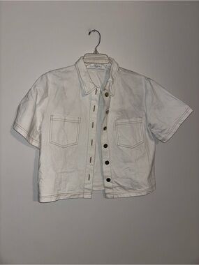 Anthropologie White Cropped Short-Sleeve Jean Jacket